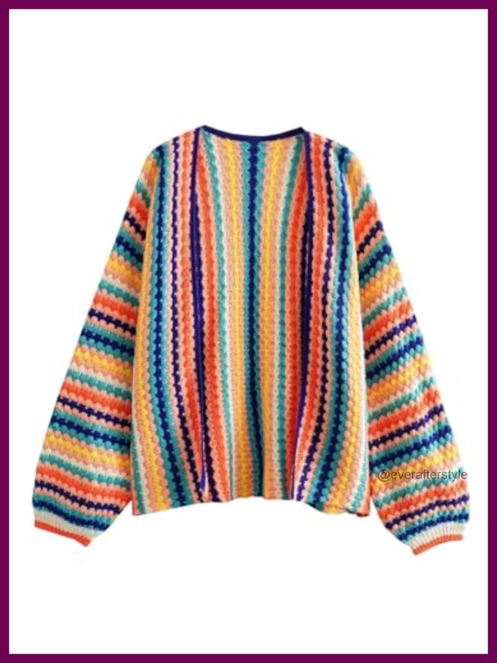 Open Front Knit Cardigan Striped Long Sleeve Loose Fit Sweater Casual
